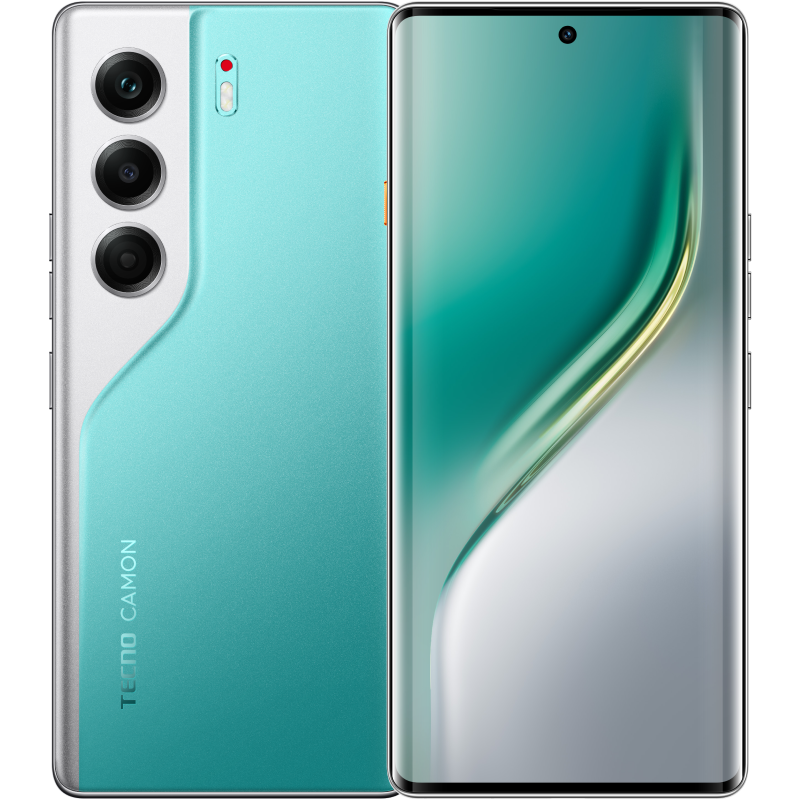 TECNO CAMON 40 Pro 5G, in Emerald Lake Green, front and back